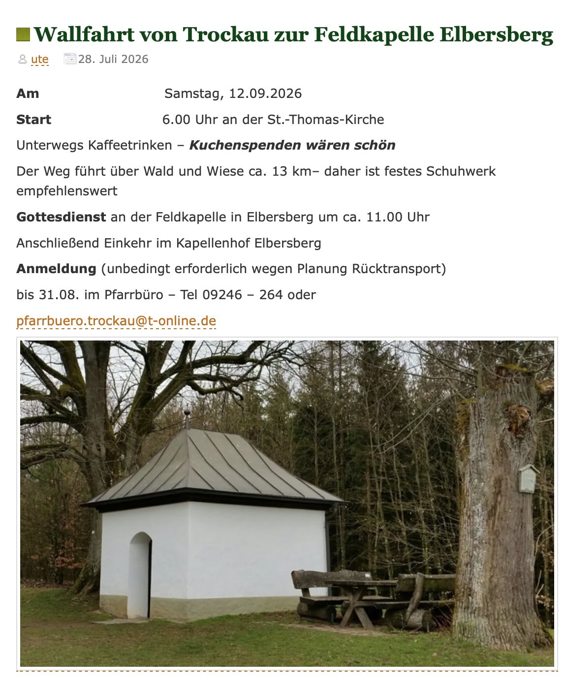 Wallfahrt zur Feldkapelle Elbersberg